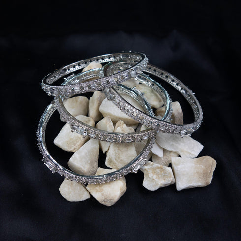 American Diamond Party Wear Silver Bangles - D95-1